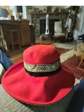 Vintage 100% Felt Wool Red With Gold Trim Hat Bollman Hat Tina Luxe